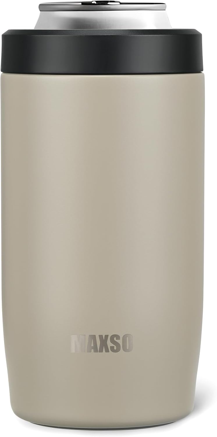 ITSLIFE 4-in-1 Slim Can Cooler Easy to Hold Insulated Beer Can Holder Double-walled Stainless Steel for All 12 Oz Cans (Beige) - Image 1